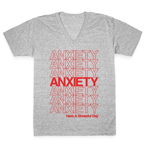 Anxiety Thank You Bag Parody White Print V-Neck Tee Shirt