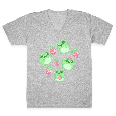 Strawberry Frogs Pattern V-Neck Tee Shirt