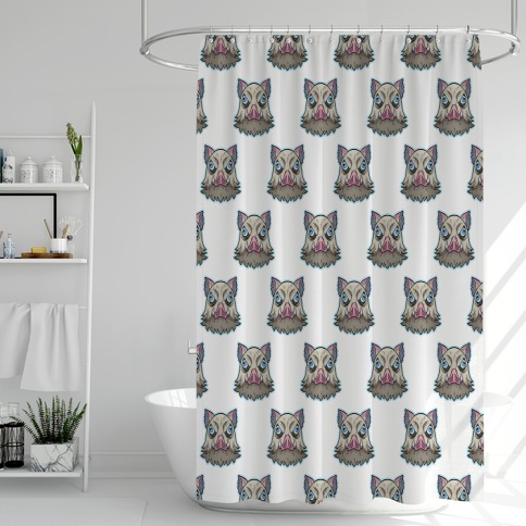 Inosuke Mad Boar Pattern White Shower Curtain