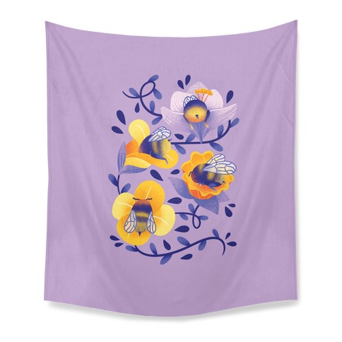 Sleepy Bumble Bee Butts Floral Tapestry