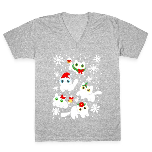 Christmas Cats Pattern V-Neck Tee Shirt