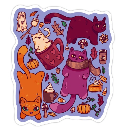 Fall Cats Pattern Die Cut Sticker
