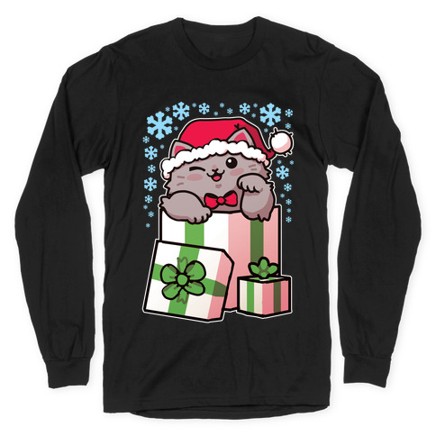 Cute Christmas Cat Long Sleeve T-Shirt