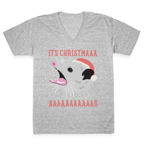It's Christmas Screaming Opossum V-Neck Tee Shirt