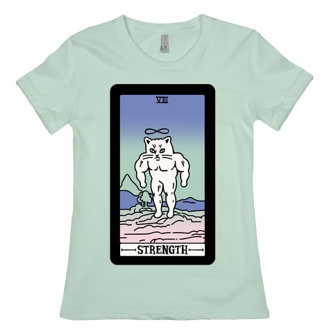 Strength Cat Meme Tarot Card White Print Womens T-Shirt