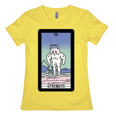 Strength Cat Meme Tarot Card White Print Womens T-Shirt