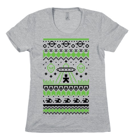 Ugly Alien Christmas Sweater Womens T-Shirt