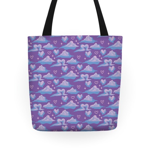 Fluffy Heart Clouds Pattern Tote
