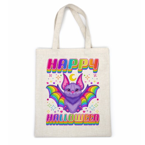 90s Neon Rainbow Bat Happy Halloween Casual Tote