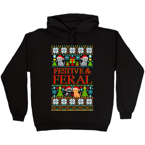 Festive and Feral Sweater Pattern Hooded Sweatshirt