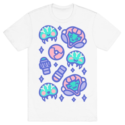 Kawaii Pastel Space Bounty Hunter and Aliens Parody Pattern T-Shirt