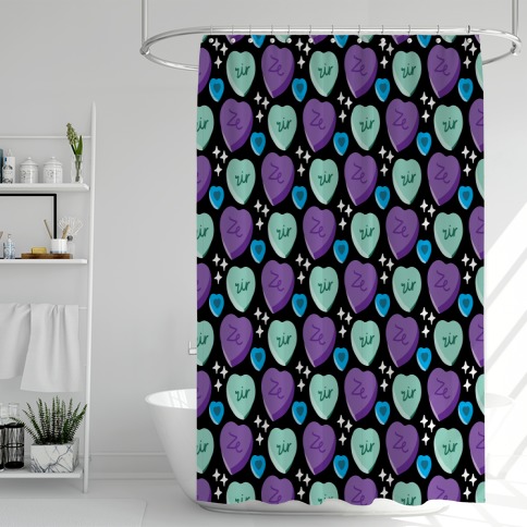 Ze/Zir Candy Hearts Pattern Shower Curtain