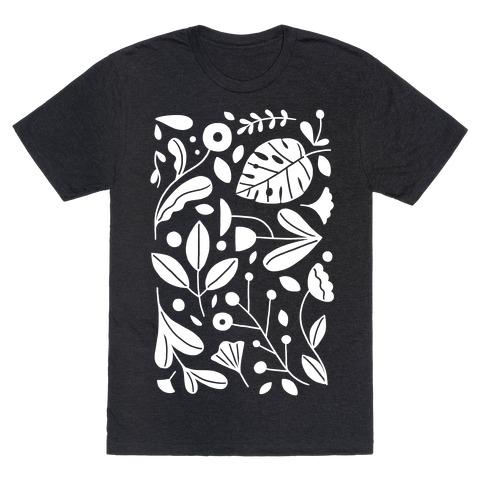 Black and White Plant Pattern T-Shirt