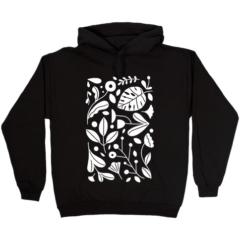 Black and White Plant Pattern Hooded Sweatshirt