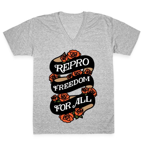 Repro Freedom For All Roses and Ribbon V-Neck Tee Shirt