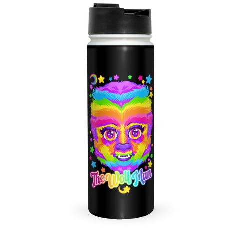 90s Neon Rainbow Wolf Man  Travel Mug
