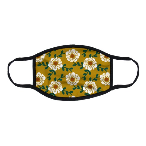Retro Flowers and Vines Mustard Yellow Flat Face Mask