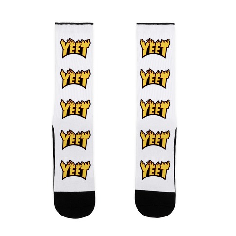 Yeet Thrasher Logo Parody White Print Sock