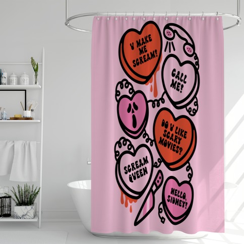 Scream Queen Candy Hearts Parody Shower Curtain