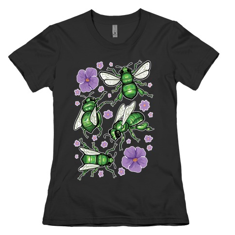 Green Orchid Bee Pattern Womens T-Shirt