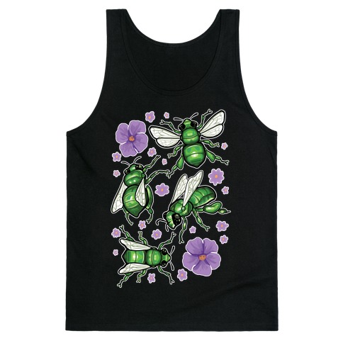 Green Orchid Bee Pattern Tank Top