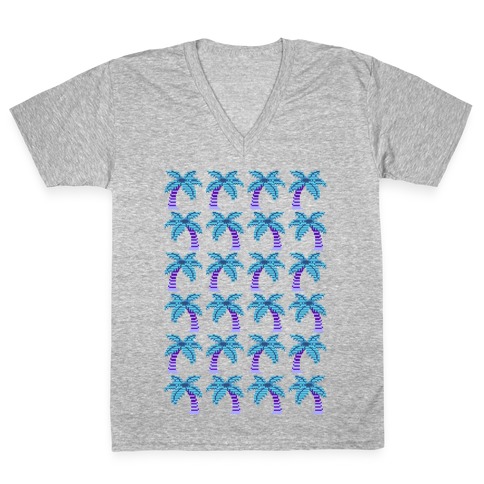 8-Bit Vaporwave Palm Trees Pattern V-Neck Tee Shirt