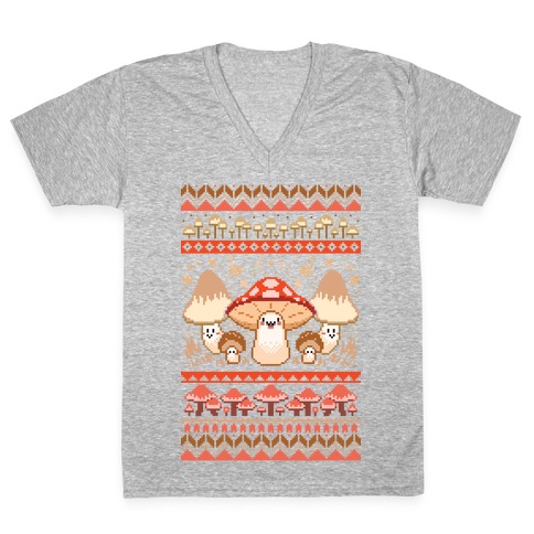 Mushroom Ugly Christmas Sweater V-Neck Tee Shirt