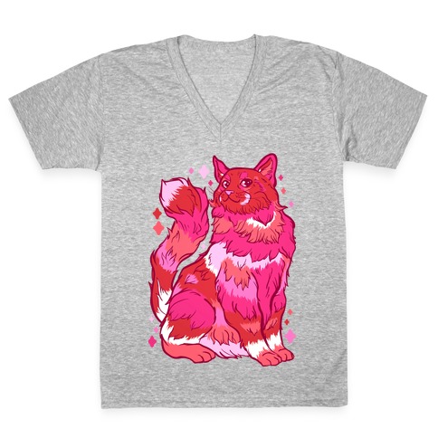 Lesbian Pride Cat V-Neck Tee Shirt