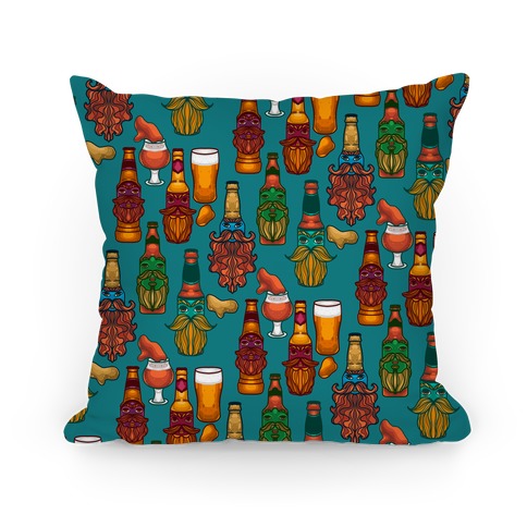 Beers With Beards Pattern Pillow