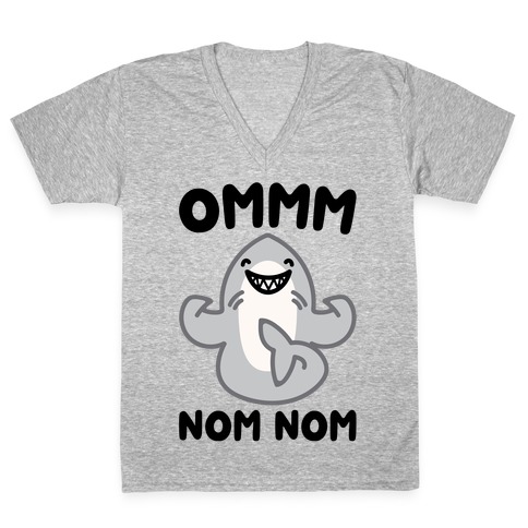 Ommm Nom Nom Shark Parody V-Neck Tee Shirt