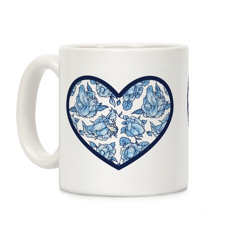 Floral Penis Pattern Heart Coffee Mug