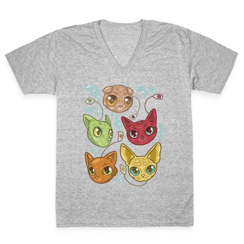 Tea Cats V-Neck Tee Shirt