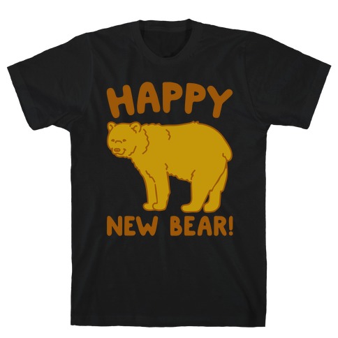Happy New Bear White Print T-Shirt