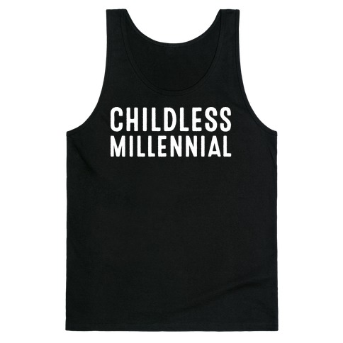 Childless Millennial White Print Tank Top