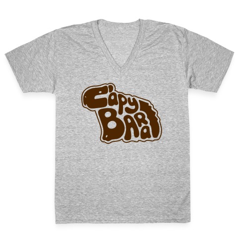 Capybara Font Illustration V-Neck Tee Shirt