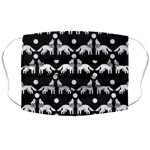 Wolves Howling at Moon Boho Pattern Black and White Accordion Face Mask