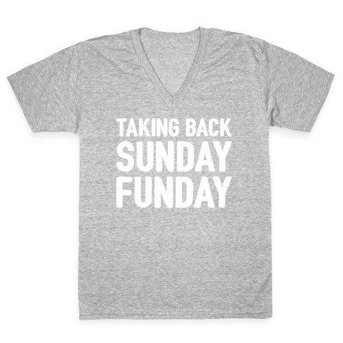 Taking Back Sunday Funday Parody White Print V-Neck Tee Shirt