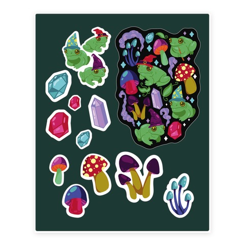 Magical Mushroom Frogs Pattern Stickers and Decal Sheet