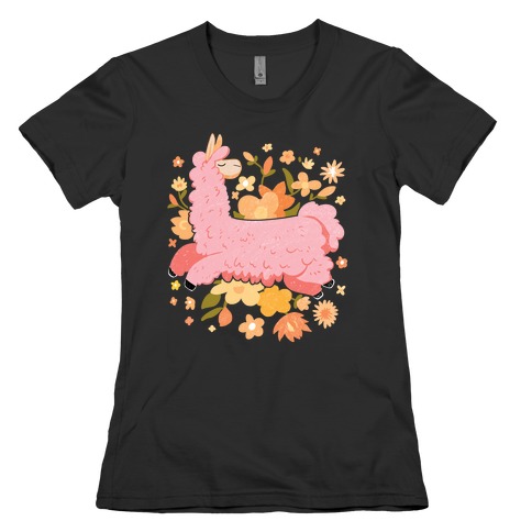 Llama Among Flowers Womens T-Shirt