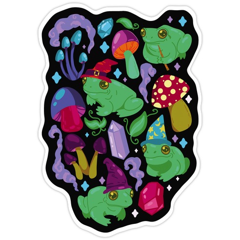 Magical Mushroom Frogs Pattern Die Cut Sticker