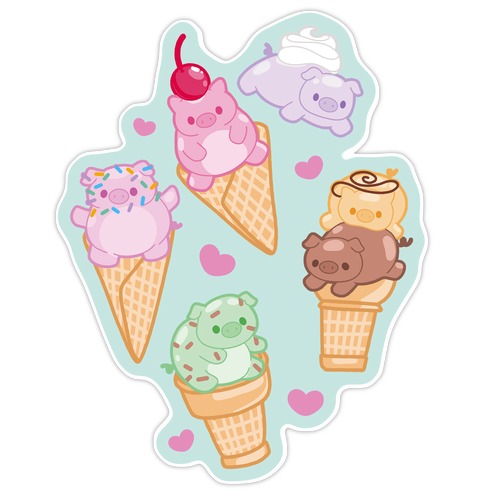 Ice Cream Pigs Pattern Die Cut Sticker