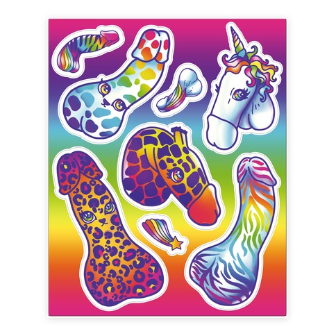 90s Neon Rainbow Penis Pattern Stickers and Decal Sheet
