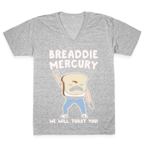 Breaddie Mercury Parody White Print V-Neck Tee Shirt