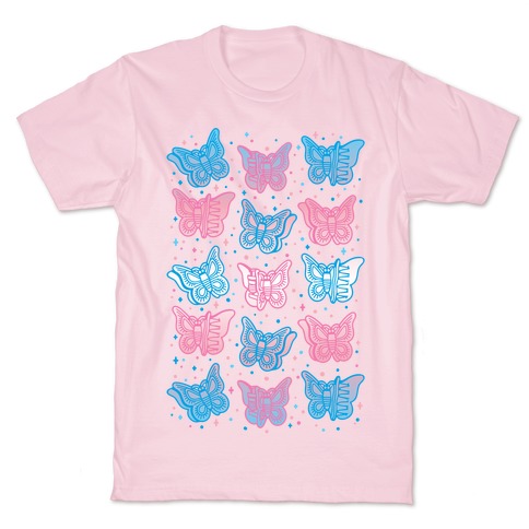 Butterfly Clips Trans Pride White Print T-Shirt