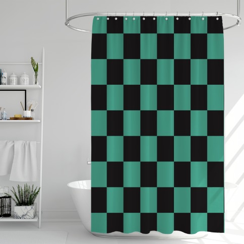 Tanjiro Pattern Shower Curtain Lookhuman, Dark Teal Green Shower Curtain