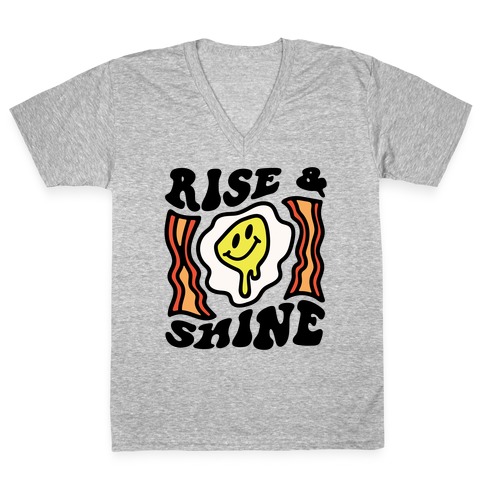 Rise And Shine Smiley Face Groovy Aesthetic V-Neck Tee Shirt