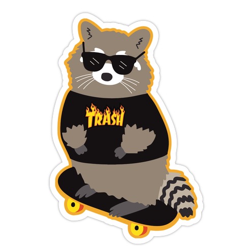 Skate Trash Raccoon Parody Die Cut Sticker