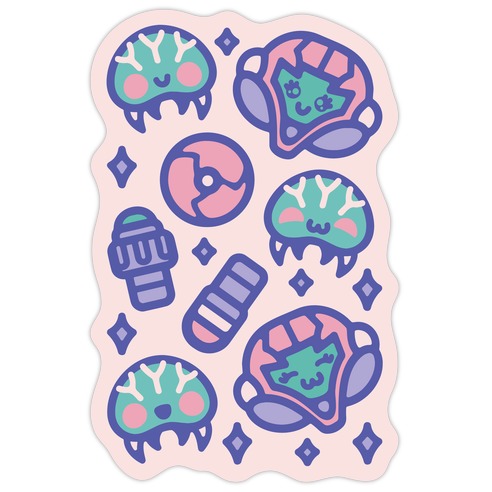 Kawaii Pastel Space Bounty Hunter and Aliens Parody Pattern Die Cut Sticker