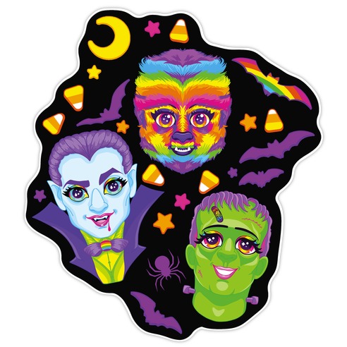 90s Neon Rainbow Monsters Pattern Die Cut Sticker