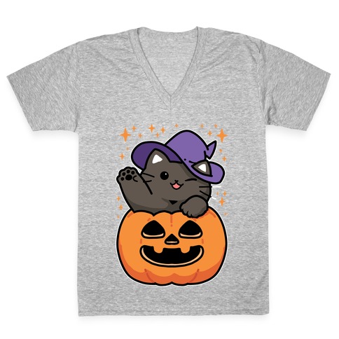Cute Halloween Cat V-Neck Tee Shirt